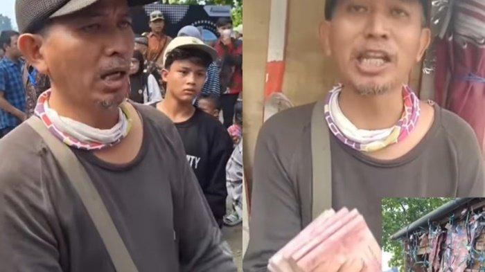 PEDAGANG KECEWA- Kastimatong alias Hasdimah, seorang pedagang mainan di Karawang meluapkan kekesalannya ngaku merugi usai dagangannya diborong oleh anggota DPR RI, Verrell Bramasta