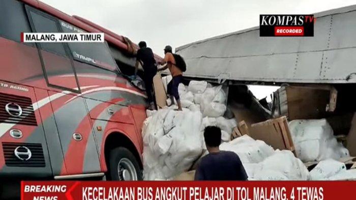Kecelakaan Melibatkan Bus Pembawa Pelajar di Tol Malang, Senin (23/12/2024)