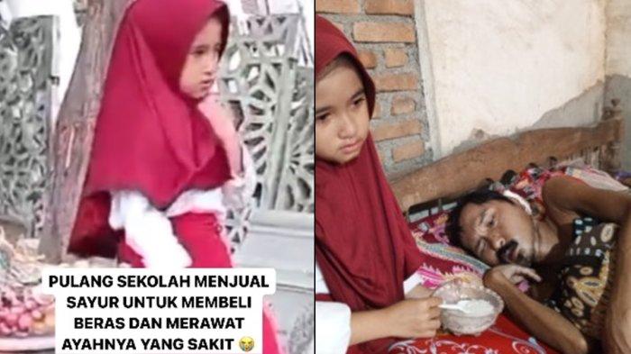 Alika bocah SD yang bantu ayah sakit kanker dengan berjualan sayur