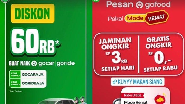 Kode promo Gojek terbaru selama bulan Agustus 2023 banjir diskon. Agustus 2023, GoRide, GoCar, GoPay, GoSend dan GoFood diskon 60 persen.