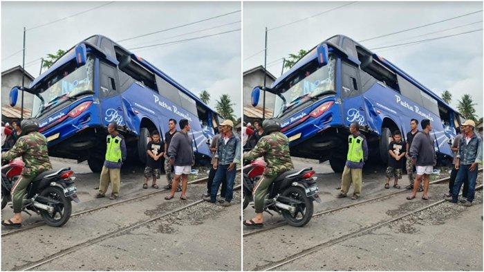 Kronologi kecelakaan Bus Putra Remaja dihantam kereta api babaranjang di OKU Timur, Sabtu (10/2/2024). Kondisi sopir dan kernet dikabarkan selamat.