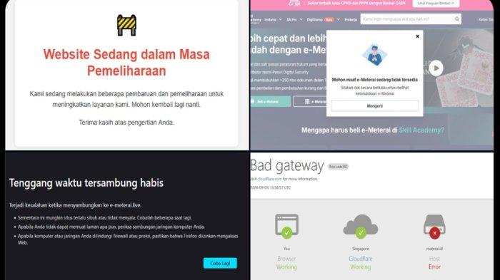 Tangkapan layar sejumlah laman e-meterai CPNS 2024 eror tak bisa diakses.