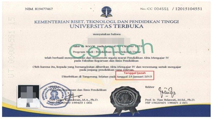 Letak Nomor Ijazah S1, biasanya di bagian atas pada lembar ijazah asli.  