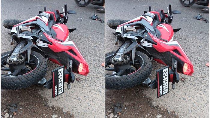 Sepeda motor Honda CBR BG 5983 ABV yang mengalami kecelakaan di Jalan MP Mangkunegara Palembang, Senin (6/5/2024).