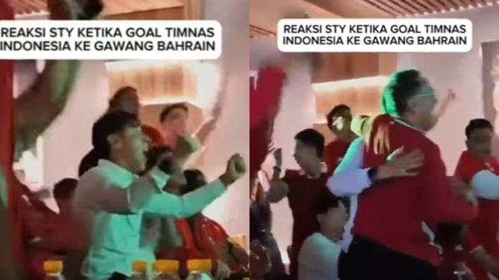 SHIN TAE-YONG TIMNAS INDONESIA MENANG - Momen mantan pelatih Timnas Indonesia, Shin Tae-yong girang saat Timnas Indonesia berhasil mencetak gol lwan  Bahrain langsung dipeluk mantan Ketua Umum PSSI, Mochamad Iriawan yang akrab disapa Iwan Bule.