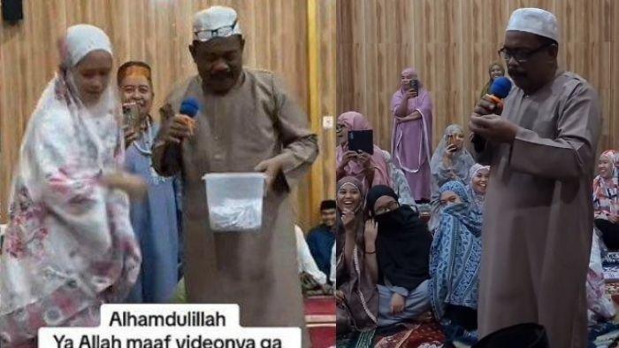 Momen pasutri bagi-bagi undian umrah gratis di masjid di Sulsel.