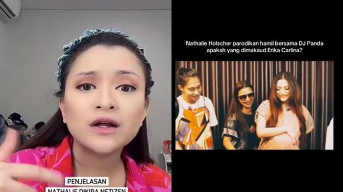 KLARIFIKASI KONTEN HAMIL- Natalie Holscher bersama DJ Panda kekasih Erika Carlina membuat konten bak ibu hamil lengkap dengan daster dan berDj di samping Dj Panda.