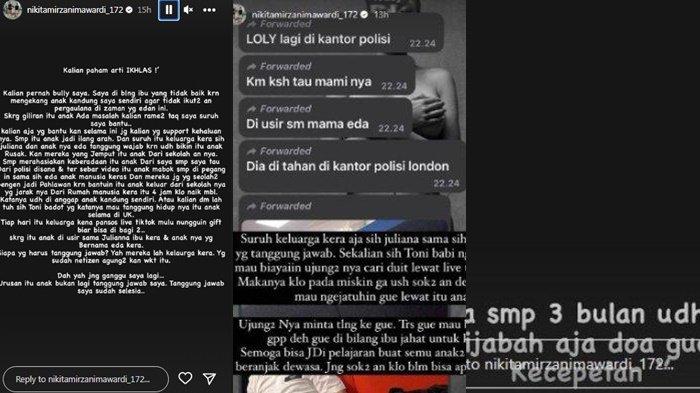 Nikita Mirzani dalam unggahan Instagramnya, yang menyebut jika sang anak kini telah diusir oleh Mami Eda dan ditahan di kantor polisi London