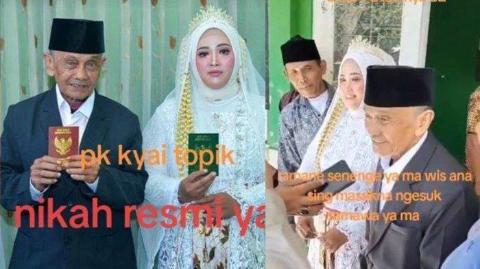 Pasangan yang viral menikah beda usia, yakni seorang kakek berusia 78 tahun bernama Kiai Topik dan wanita muda berusia 32 tahun.