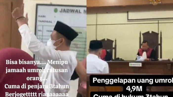 Penipu uang jemaah umroh Rp4,9 M joget-joget usai divonis hakim 3 tahun penjara.