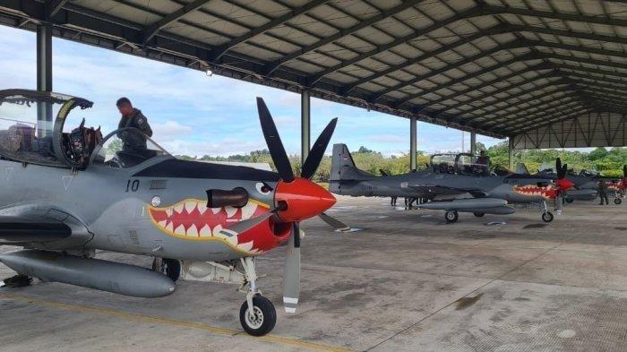 Pesawat Super Tucano TNI AU. Pesawat ini dikabarkan jatuh di Pasuruan, Jawa Timur (Jatim). Belum diketahui detail peristiwa itu.