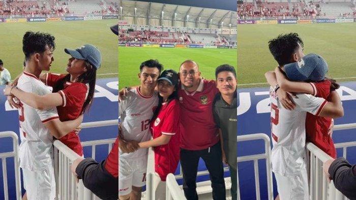 Pesepakbola Pratama Arhan langsung datangi Azizah Salsha, sang istri yang sudah membentangkan tangan untuk memberikan pelukand di Tribun VVIP