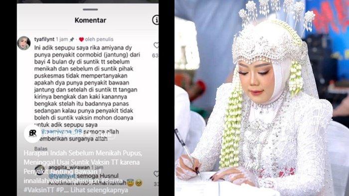  Pihak keluarga Rika Amiyana, pengantin wanita asal Lampung menguraikan penyebab meninggalnya setelah pasangannya, Nur Kholik melakukan ijab kabul.
