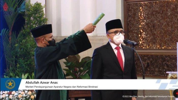 Presiden Joko Widodo (Jokowi) resmi melantik Abdullah Azwar Anas sebagai Menteri Pendayagunaan Aparatur Negara dan Reformasi Birokrasi (MenPANRB), menggantikan Tjahko Kumolo yang meninggal dunia pada 1 Juli 2022 lalu.