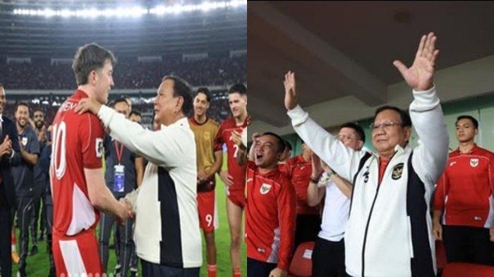 PRABOWO RAYAKAN KEMENANGAN TIMNAS. Presiden Prabowo meluapkan kegembiraannya saat Pemain Timnas Indonesia Ole Romeny membobol gawang Bahrain. Presiden Prabowo Subianto memberikan dukungan langsung kepada Timnas Indonesia melawan Bahrain dalam laga lanjutan Kualifikasi Piala Dunia 2026 zona Asia yang digelar di Stadion Utama Gelora Bung Karno (GBK), Jakarta, Selasa, (25/3/2025).