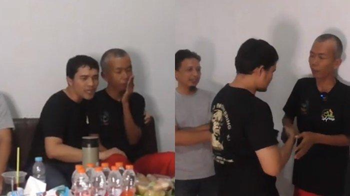 Sambil berpelukan, Enuh Nugraha meneteskan air matanya setelah ia mengingat kembali teman-teman kuliahnya kembali berkumpul, akan dijemput pulang