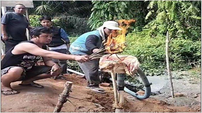 Semburan lumpur dan gas di Desa Buluh Cawang, Kecamatan Kayuagung, Kabupaten Ogan Komering Ilir (OKI) membuat kaget warga desa setempat, Selasa (18/7/2023). Dari lokasi semburan juga keluar api