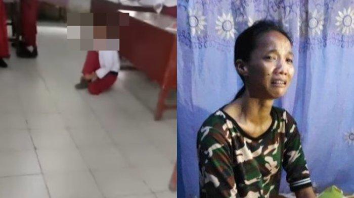 Siswa SD di Medan yang dihukum beajar di lantai.