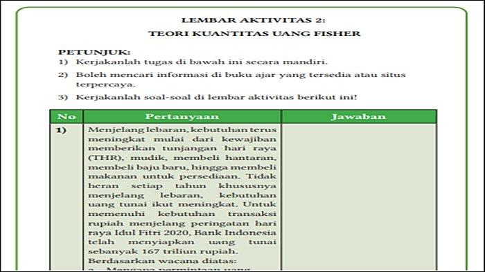 Soal Ekonomi Kelas 11 Halaman 118 - 119 Kurikulum Merdeka, Teori Kuantitas Uang Fisher