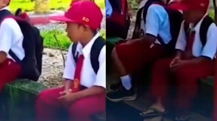 Firdaus, bocah SD pakai sandal jepit ke sekolah karena tak mampu membeli sepatu.