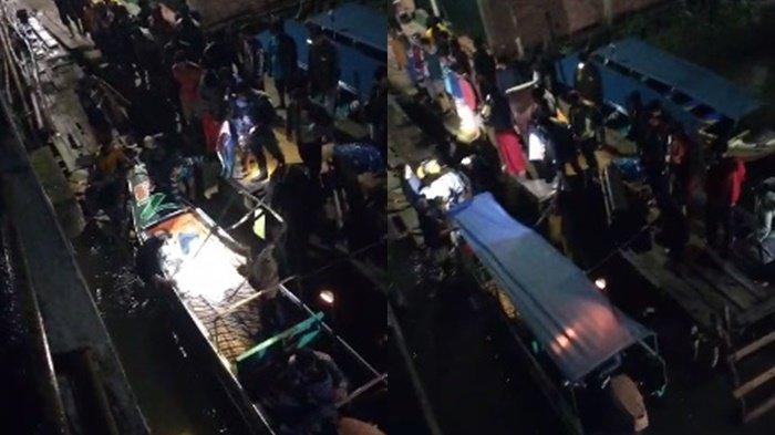 Tangkap layar proses evakuasi speedboat pengantar jenazah yang mengalami kecelakaan di Kecamatan Lalal, Kabupaten Muba, Sumsel, Minggu (4/2/2024) dini hari