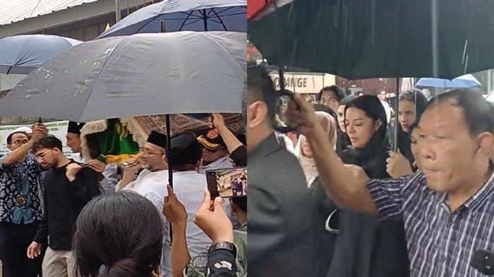 SUAMI NAJWA SHIHAB DIMAKAMKAN- Najwa Shihab tak ikut mengantarkan jenazah sang suami, Ibrahim Sjarief Assegaf ke TPU Jeruk Purut. Suasana proses pemakaman Ibrahim Sjarief bin Husein Ibrahim Assegaf, suami Najwa Shihab diiringi dengan turunnya hujan deras.