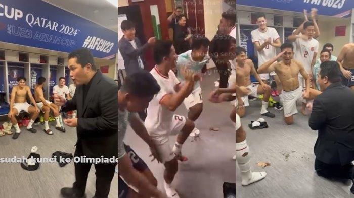 Suasana ruang ganti Timnas Indonesia U-23 pecah dibanjiri rasa suka cita setelah Indonesia berhasil mengukir sejarah lolos ke semifinal Piala Aisa U23