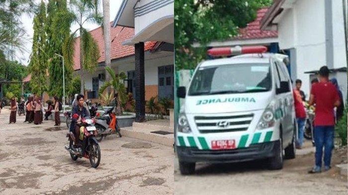 Suasana sekolah saat dilakukan evakuasi siswi melahirkan pada Kamis (30/11/2023) (foto kiri) dan suasana sekolah terkini pasca terjadi insiden salah satu siswa melahirkan di dalam kelas saat ujian, Jumat (1/12/2023).