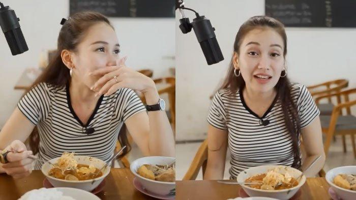 Ayu Ting Ting sedang makan bakso