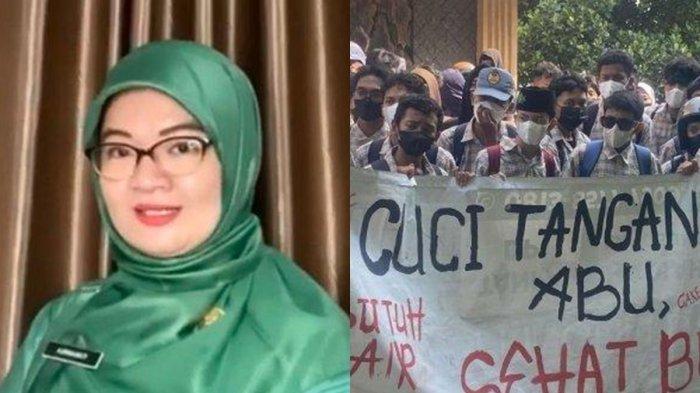DINONAKTIFKAN DEDI MULYADI - (kiri) Tangkap layar YouTube KURNIAWATI M.Pd. RAJWA BESI, Kamis (5/6/2025). Kepala SMAN 9 Tambun Selatan, Kurniawati, dinonaktifkan Dedi Mulyadi buntut dugaan pungli dan penyelewengan dana. (kanan) Ratusan siswa SMAN 9 Tambun Selatan menggelar unjuk rasa pada Selasa (3/6/2025).