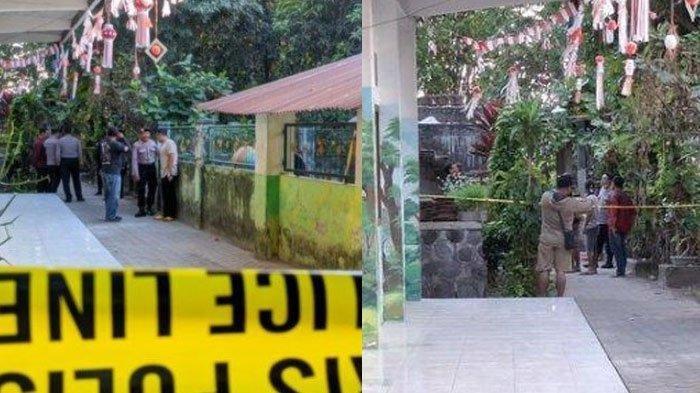 Penampakan Rumah IN Ibu Bunuh 2 Anak Kandungnya di Kediri, Berada di Gang dan Dipasangi Garis Polisi. Terungkap pekerjaan IN, ibu yang tega bunuh 2 anak kandungnya di Kediri diketahui berjualan jajanan di MI di dekat rumahnya, sering marah-marah