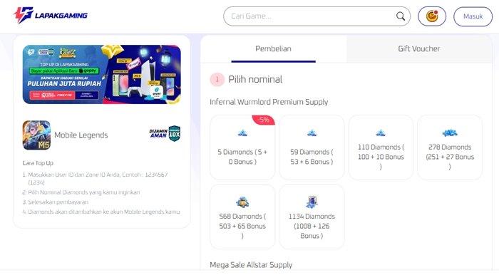 Top Up Diamond Mobile Legend di Lapak Gaming