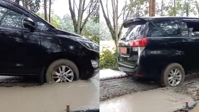Tangkap layar saat mobil Kepala Dinas di Lubuklinggau terobos jalan cor basah
