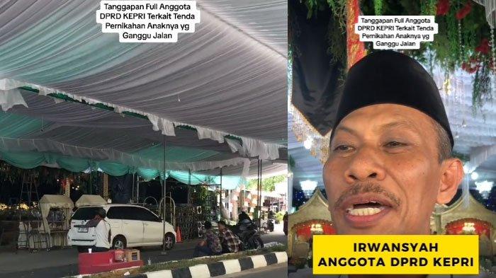Tenda hajatan nikah anak anggota DPRD Kepri, Irwansyah yang menutup dua jalur.