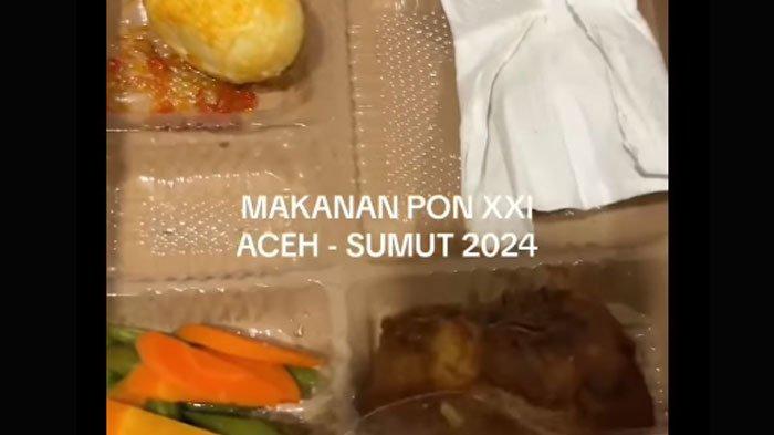 Tangkapan layar video viral makanan atlet PON 2024 disebut tak bergizi.