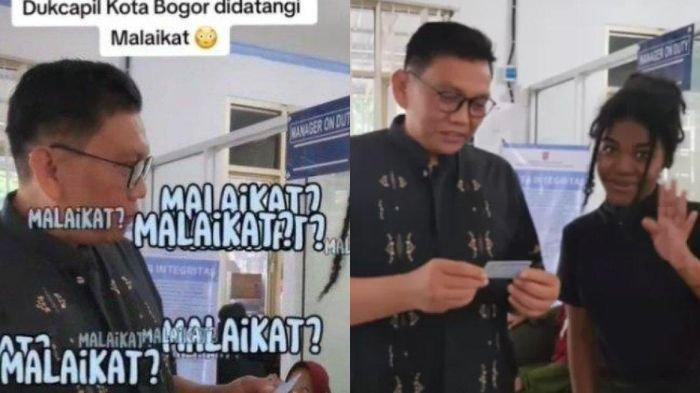 Gadis bernama Malaikat (kanan) viral saat datangi Dukcapil Bogor urus KTP.