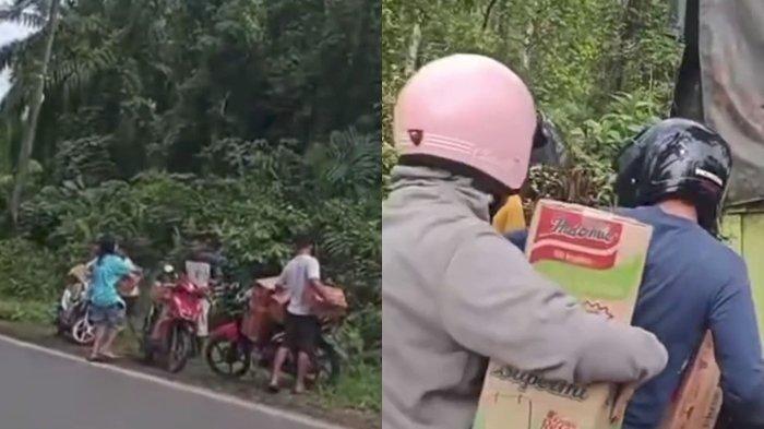 Ttruk bermuatan mie instan kecelakaan di Banyuasin, barang bawaan malah dijarah warga, Minggu (18/5/2025).