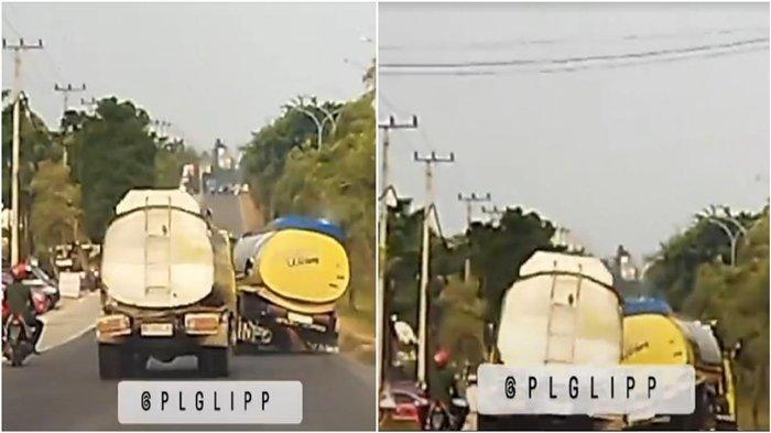 Viral di media sosial dua truk tangki melaju ugal-ugalan di Jalan Noerdin Panji, Palembang.
