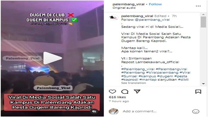 Viral di media sosial potongan video pesta dugem di salah satu kampus di Palembang. Poltekpar Palembang meminta maaf dan pastikan tidak akan terulang.