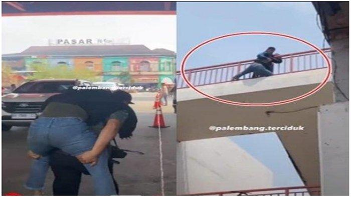 Seorang wanita warga Jakabaring Palembang nekat mencoba melompat dari Jembatan Ampera, Selasa (14/10/2023).