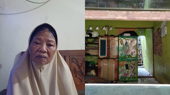 Sarmini (60), Nenek yang rumahnya dibakar anaknya sendiri saat ditemui pada Minggu (24/9/2023). Ia menangis pilu saat tahu sang anak membakar rumahnya sendiri.