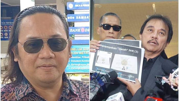 FARHAT ABBAS GUGAT ROY SURYO - (kiri) Pengacara Farhat Abbas ditemui di Polda Metro Jaya, Jakarta Pusat, Senin (18/11/2024). (kanan) Pakar Telematika Roy Suryo dan anggota Tim Pembela Ulama dan Aktivis (TPUA) tiba di Bareskrim Polri untuk menghadiri gelar perkara khusus terkait dengan dugaan ijazah palsu Presiden ke-7 RI Joko Widodo (Jokowi), Rabu (9/7/2025). Farhat Abbas baru-baru ini gugat Roy Suryo terkait dengan ijazah Jokowi.