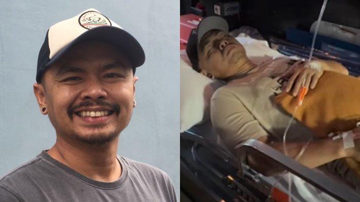 WENDY CAGUR DILARIKAN KE RS - (kanan) Wendy Cagur di pelataran Gedung Trans, Mampang Prapatan, Jakarta Selatan, Kamis (19/4/2018). (kiri) Detik-detik Wendi Cagur dibawa ambulans dilarikan ke RS akibat asam lambung saat syuting.