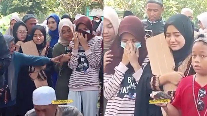 Kedua anak Sopyan Dado hadir menyaksikan proses pemakaman sang ayah. Putri bungsunya terlihat menangis sesenggukan