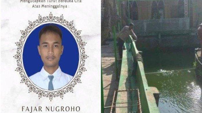 Kolase foto kolam SMA Negeri 1 Cawas dan ucapan duka atas tewasnya Fajar Nugroho. Ketua OSIS SMA Negeri 1 Cawas, Klaten, Jawa Tengah itu tewas saat diceburkan ke kolam, Senin (8/7/2024) kemarin. Keluarga anggap peristiwa ini musibah