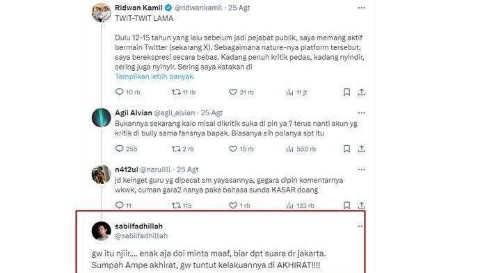 Sabil Fadhillah (34) kembali meluapkan amarah saat Ridwan Kamil meminta maaf secara terbuka kepada khalayak atas cuitan lampaunya itu.