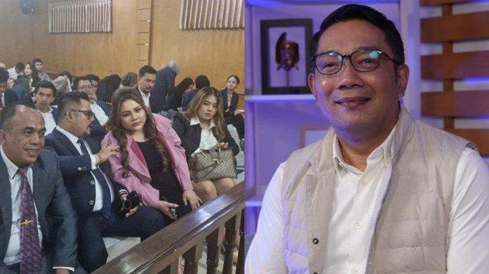 RIDWAN KAMIL ABSEN SIDANG- (kiri)Lisa Mariana hadir dalam balutan blazer pink datang bersama dengan tim kuasa hukumnya, Markus Nababan kecewa Ridwan Kamil tak hadir di persidangan di Pengadilan Negeri (PN) Bandung, Senin (19/5/2025). (kanan) Ridwan Kamil berpose setelah diwawancara KOMPAS.com dalam acara GASPOL! pada Kamis, (12/9/2024). Pihak  Ridwan Kamil, telah mengirimkan surat permohonan pengunduran jadwal pembukaan sidang perdana atas gugatan perdata dari Lisa Mariana