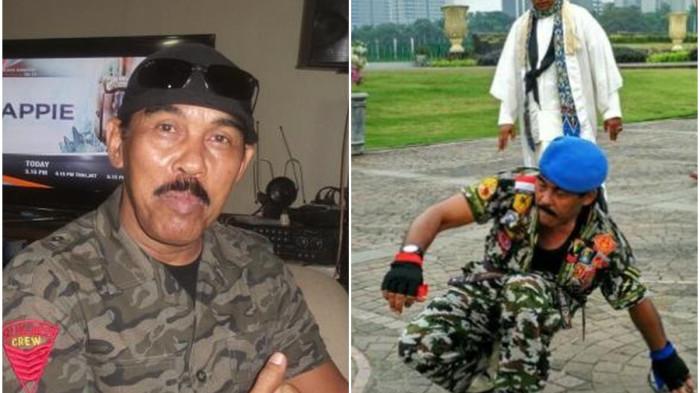 KOPRAL BAGYO MENINGGAL - (kanan) Kopral Subagyo semasa hidup saat melakukan aksi jungkir balik mengelilingi Tugu Monas, Jakarta, Jumat (17/6/2016) pagi. Kini ia meninggal dunia pada Kamis (17/7/2025).