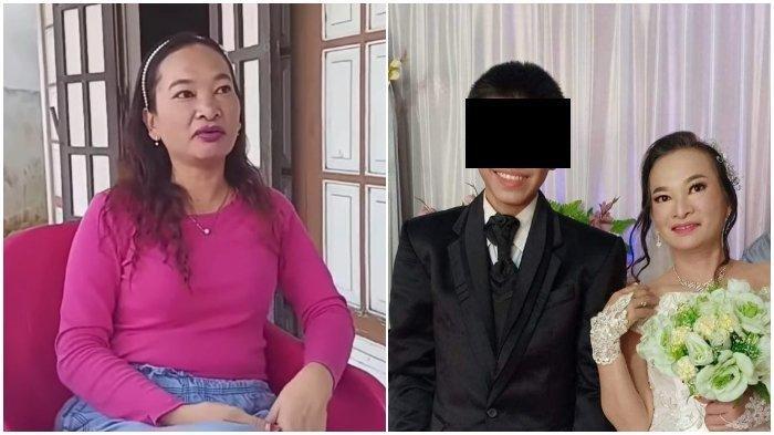 (Kiri) Mariana (41) tahun warga Kabupaten Sambas, Kalimantan Barat saat diwawancari dan (Kanan) Pernikahan Mariana dan Kevin (16) yang viral di media sosial. Berikut fakta-fakta pernikahan pasangan beda usai 25 tahun ini. Mulai pengantin pria baru saja sunat hingga perjalanan cinta keduanya
