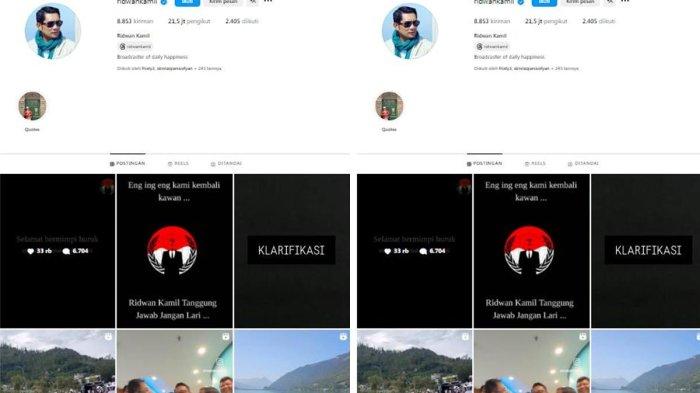 DIRETAS : Postingan oknum hacker memberikan peringatan kepada Ridwan Kamil setelah meretas akun instagramnya, Jumat (11/4/2025).